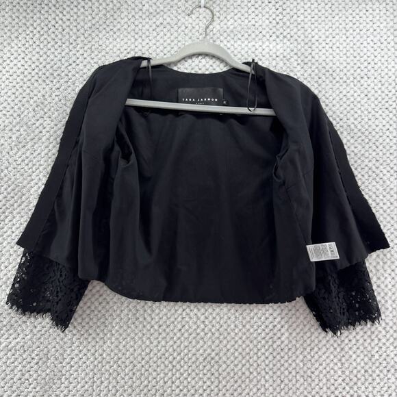 Tara Jarmon Cardigan Women 38 Black Lace Eye Lash Open Front Cropped Crew Neck - Picture 4 of 12